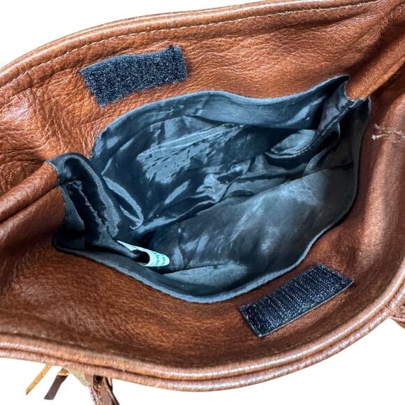 Vintage Brown Leather Fringe Crossbody Bag Made In Mexico Braided Strap Boho - Picture 6 of 7